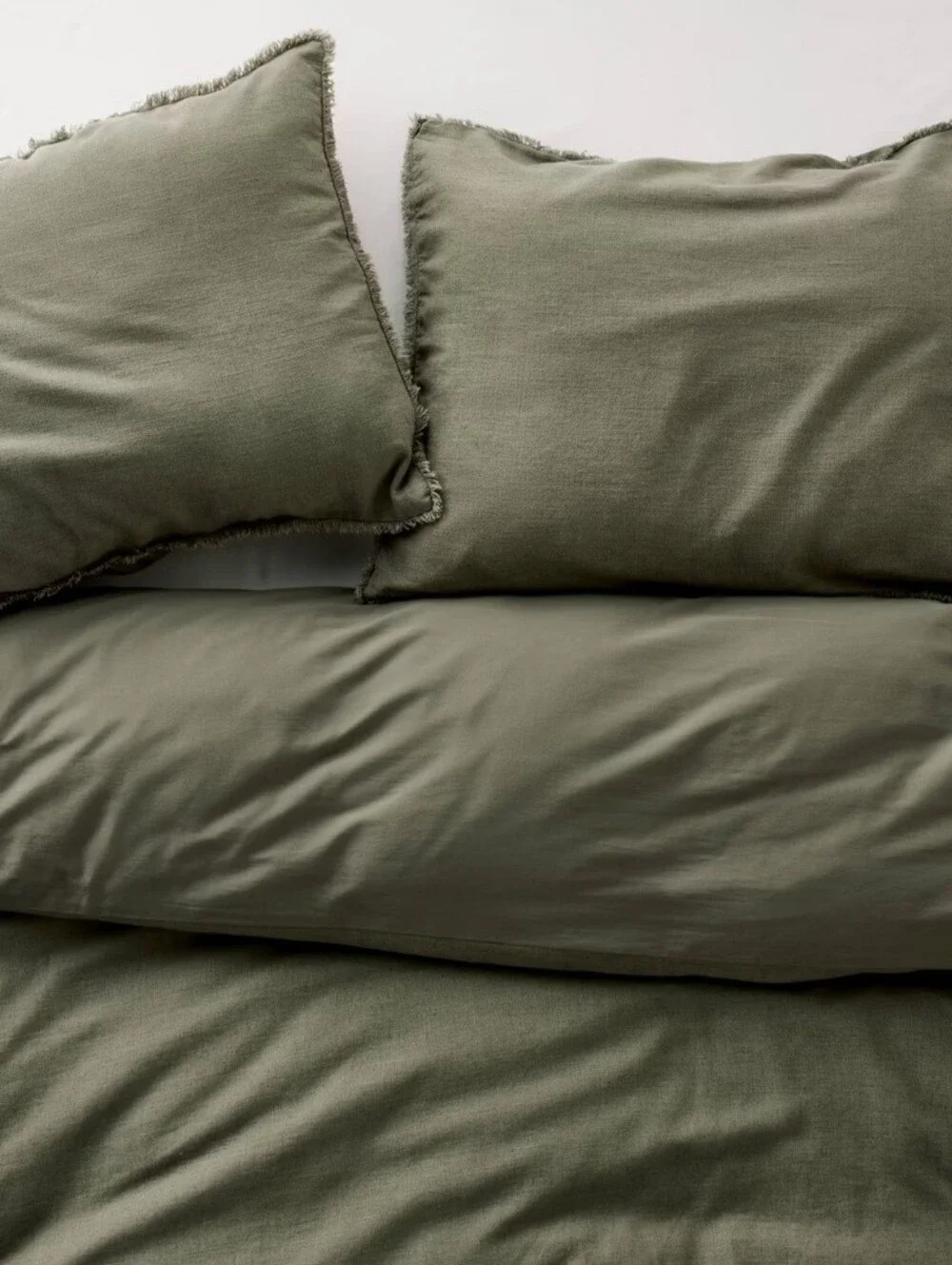 Casaluna King Heavyweight Linen Blend Duvet Cover and Sham Set Olive Green